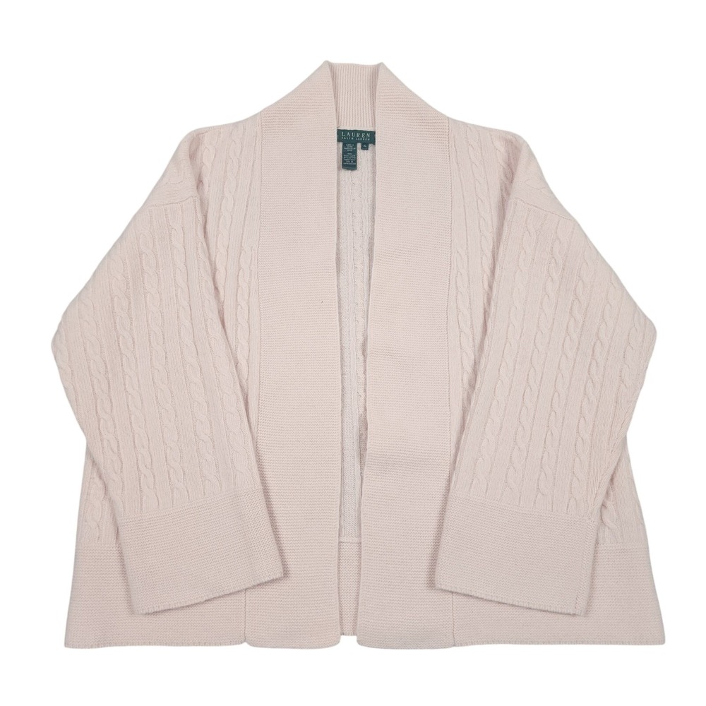 Lauren Ralph Lauren Womens XL Cardigan Pink Wool Angora Cable Knit Shawl Sweater